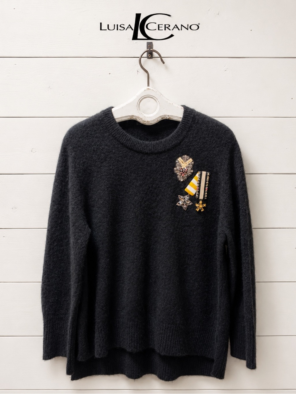 Luisa Cerano Black Embellished Alpaca Blend Sweater – Size 16 (US) / 48 (FR)